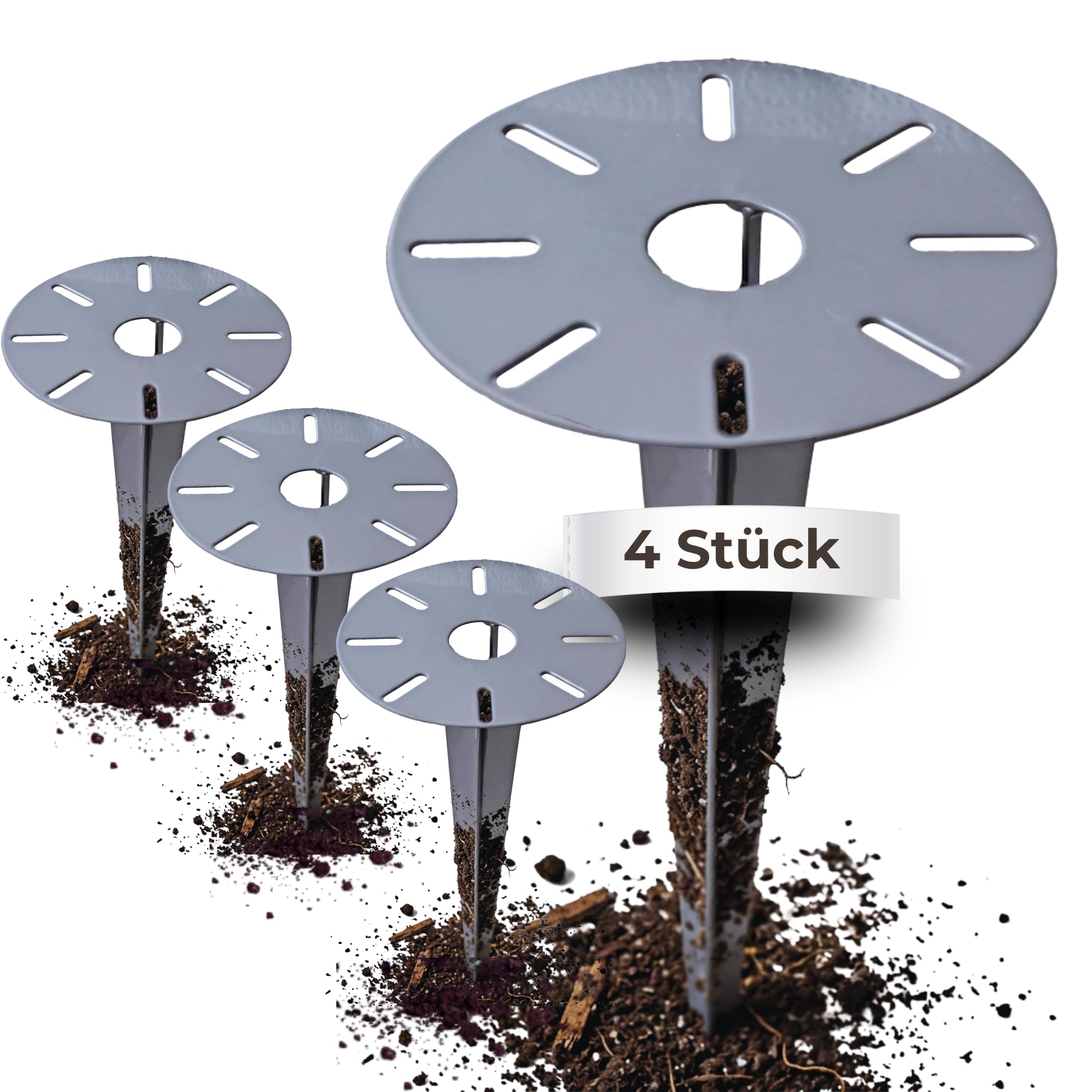 Novatool 4 x Gartenspies Ø 18,5 x H 30,5 cm verzinkt I Bodenanker für Lampen Bodenhülse Erdanker I Gartenspiess Sonnenschirm Gartenzubehör Steckdosensäulen I Erdnagel Erdbefestigung Stahl