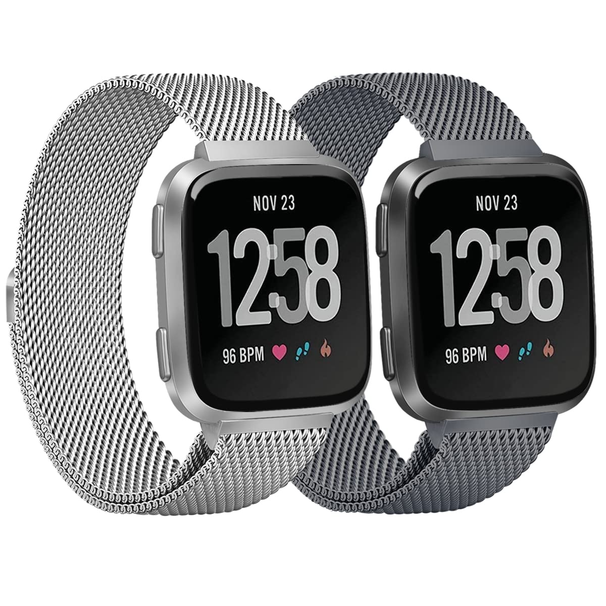 Afoskce 2 Pack Metal Bands Compatible with Fitbit Versa/Fitbit Versa 2 Band for Women Men, Adjustable Replacement Stainless Wristbands for Fitbit Versa/Versa Lite/Fitbit Versa 2/Versa SE