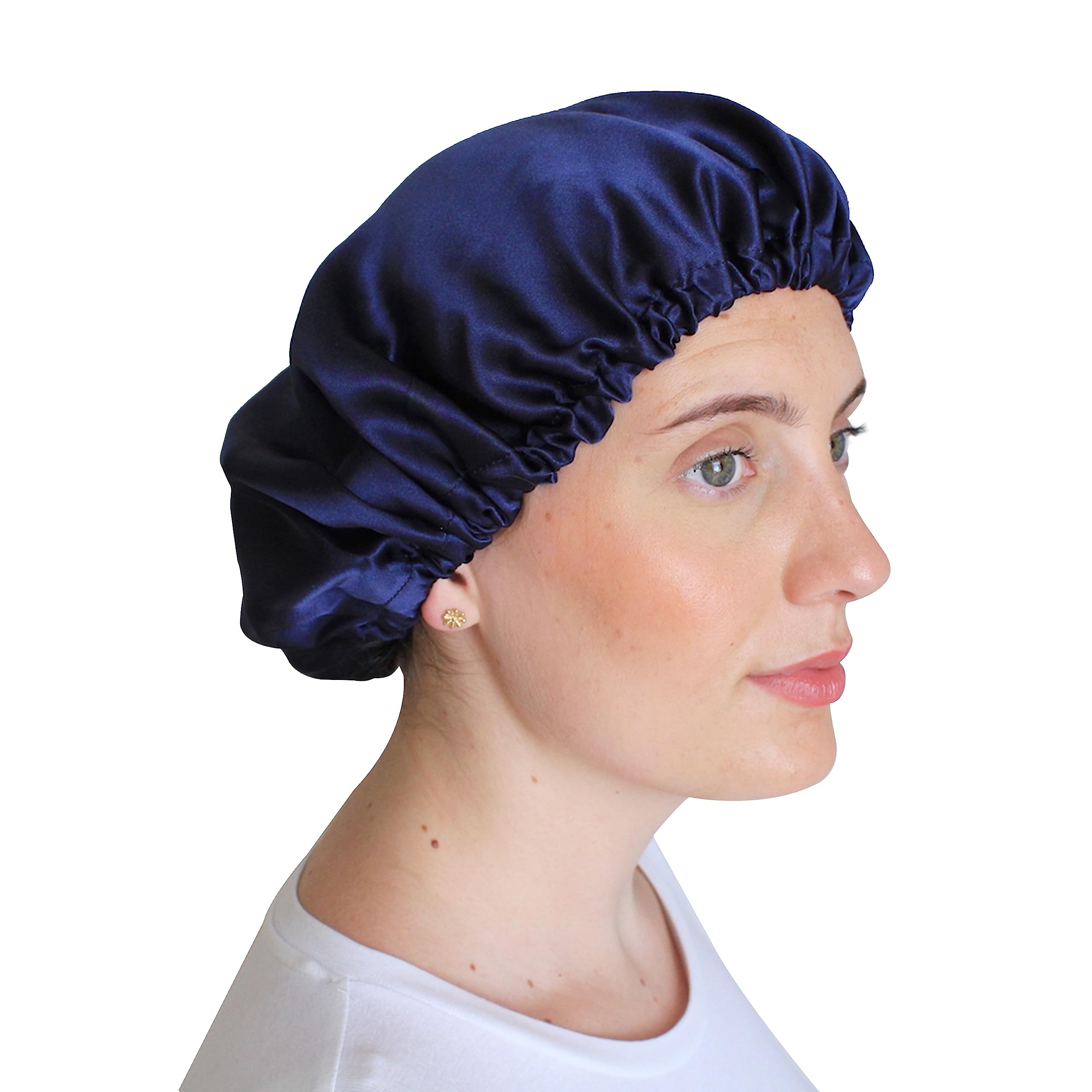 Jasmine Silk Women's Navy 100% Pure Mulberry Silk Sleep Cap Bonnet (Navy)