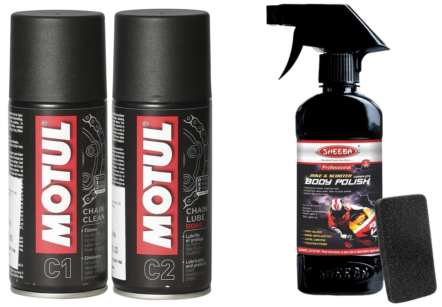 Motul Combo of C2 Chain Lube (150 ml) and C1 Chain Clean for All Bikes