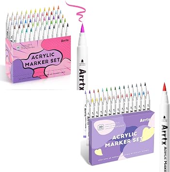 Arrtx 90Pcs علامات الطلاء أقلام الطلاء 60B & 30A ، أقلام طلاء أكريليك للفنانين الكبار تلوين الرسم الرسوم المتحركة Anime Comic - نصيحة فرشاة للرسم الصخري ، الخشب ، قماش ، الحرف اليدوية DIY