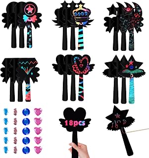 Scratch Art Set Wand Shape Witch Fake Gems, Customized Rainbow Scratch Paper Art Set, Black Scratch Art Paper Wand for Girls & Boy Birthday Halloween Christmas Party Supplies 18 PCS