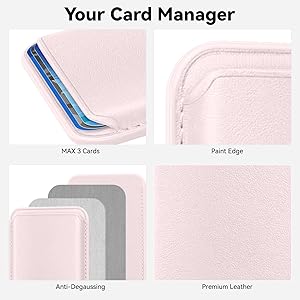Amzone Magnetic Mag-safe Wallet Cell Phone Card Holder for Phone Case with Mag-Safe, Stronger Magnetic RFID Leather Phone Wallet Stick on Series of iPhone 15/14/13/12 and Pro/Promax, Light Pink