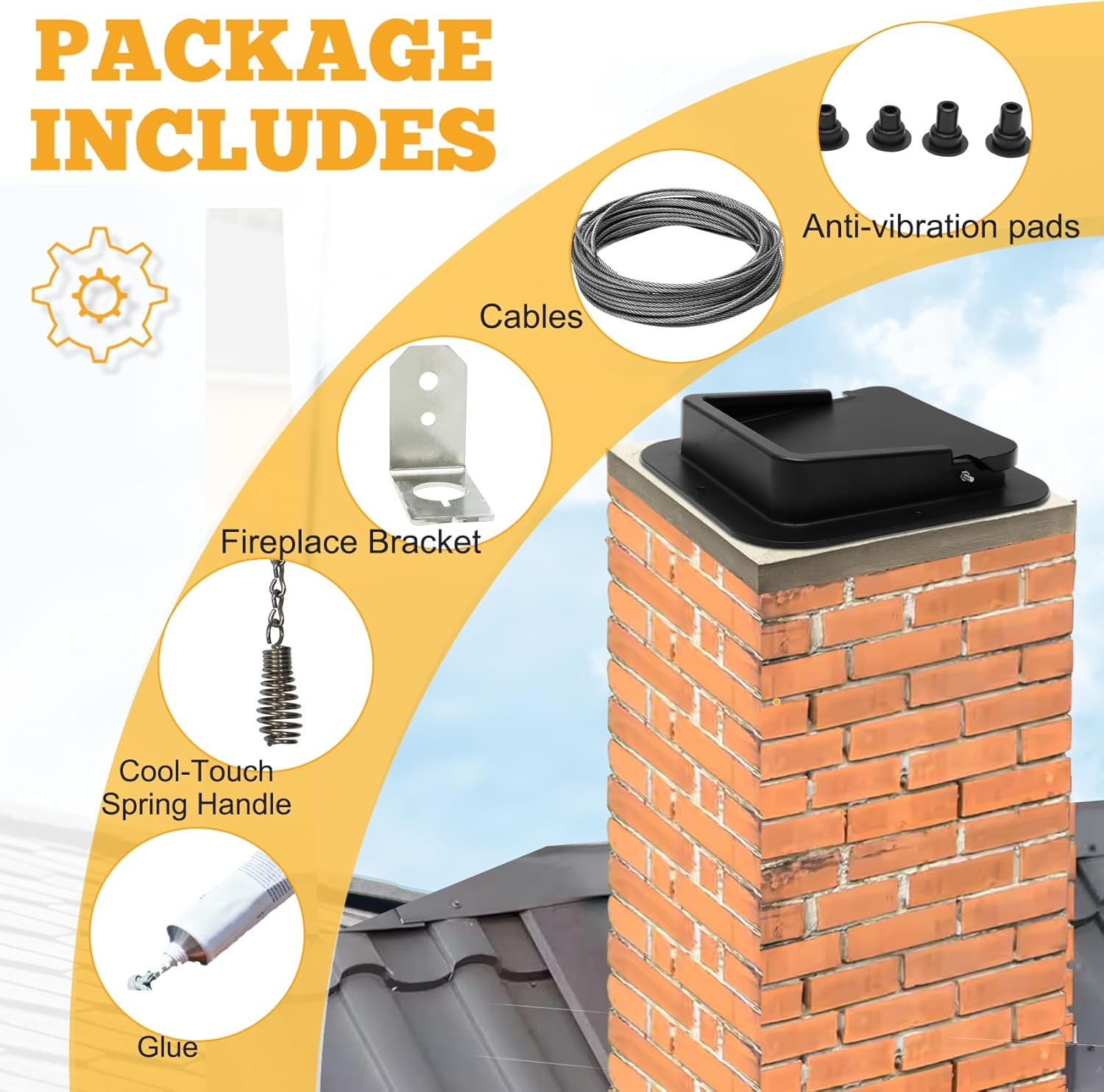 Anrain 13x13 Seal Tight Chimney Damper, Cast Aluminum Double Chimney Damper Kit for Wood Fueled Masonry Fireplaces, Rust Rain Snow Resistant Energy Efficient Flue Damper for Fire Pits