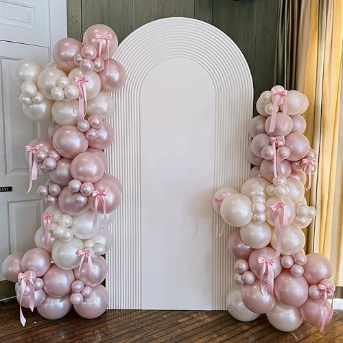 Miniatura 2 de Globos de Doble Relleno Blanco Perla y Rosa, 50 piezas Globos de Látex de Doble Relleno Blanco Arena Perla Rosa Retro Polvoriento para Mujeres y