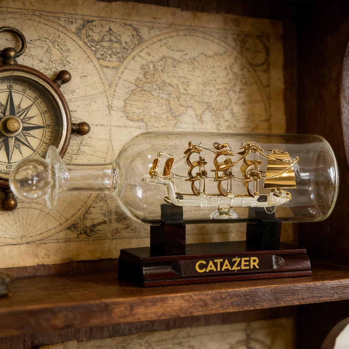 Ship in A Bottle Home Decore Glass Boat Wooden Room Decoration Vintage Home Decor Hogar Decoration Accessories (Gold)
