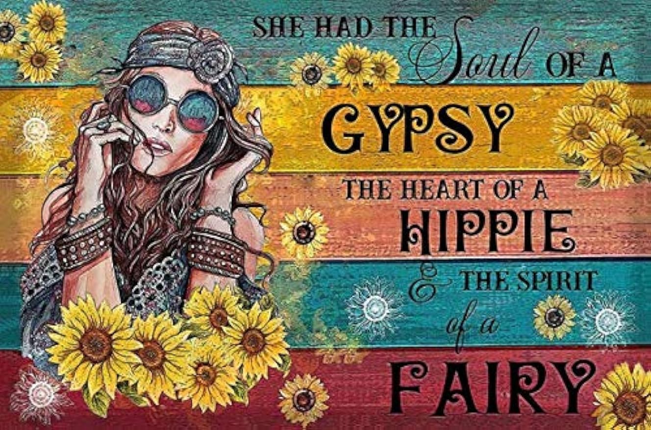 Liantsh 01 Metal Tin Retro - She Had The Soul Of A Gypsy The Heart Of A Hippie The Spirit Of A Fairy Metal Poster,Wall Art,Vintage Aluminum Sign For Home Coffee Wall Decor 8X12 Inch (01)