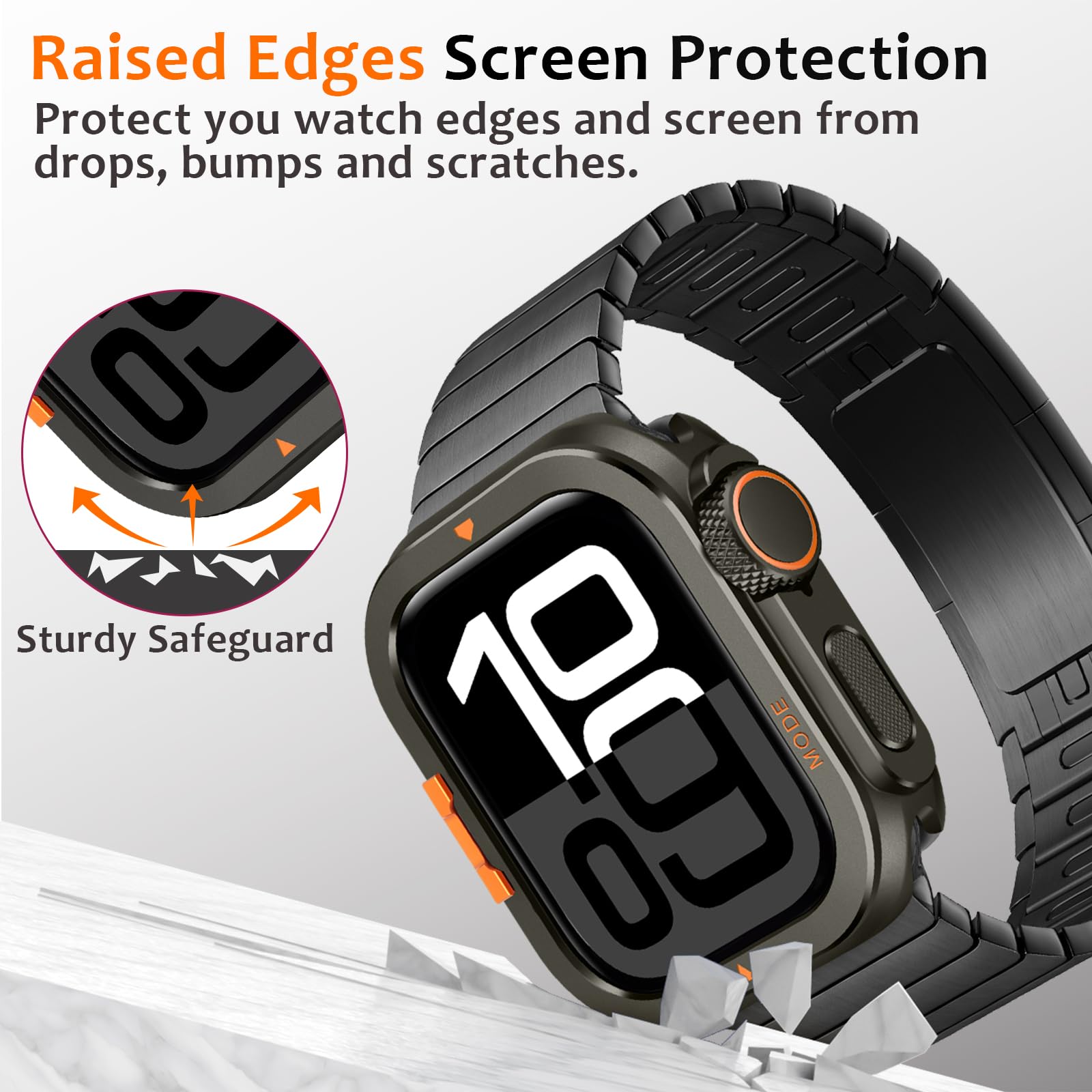 Amizee Metallo Cover Compatibile con Apple Watch Serie 11/10 46mm con Indietro Coprire, Rugged Protezione Paraurti Anti-Graffio Custodia Protettiva per iWatch 46mm, Graphite