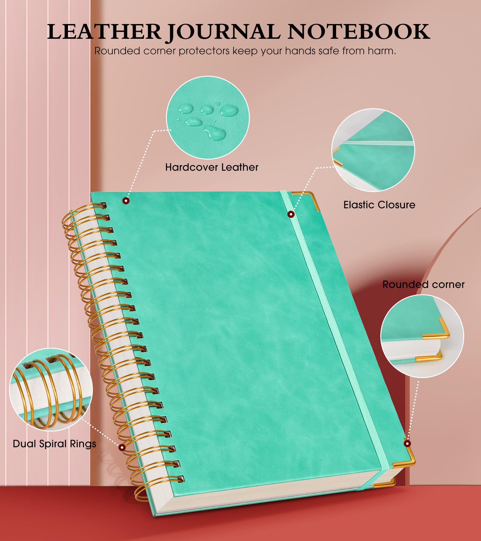 Carnet à spirale 21,6 x 27,9 cm, 300 pages avec couverture rigide et ligné en cuir pour homme et femme, format A4 avec papier épais de 100 g/m², journal à spirale pour écriture, travail, école, bleu