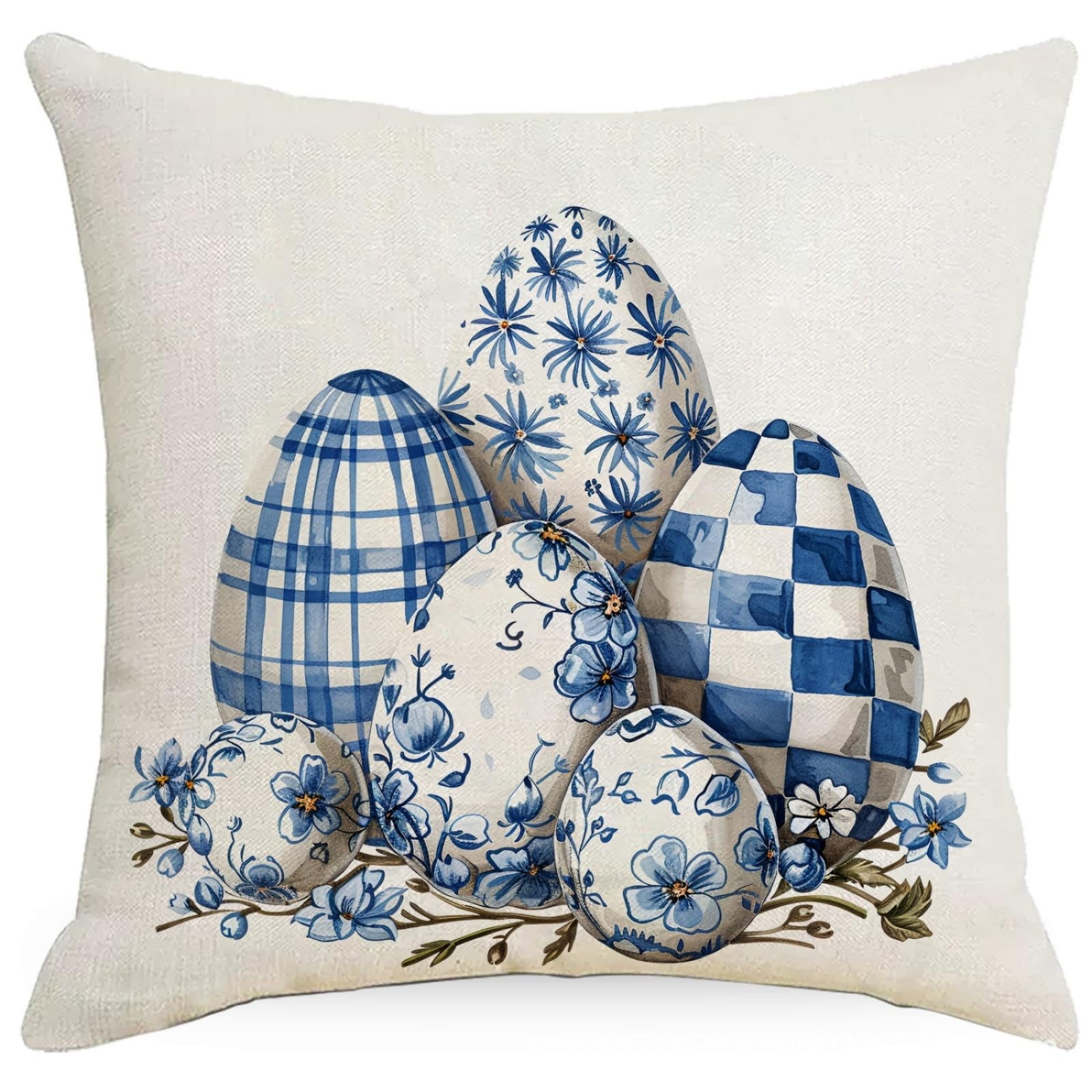 wxlmom Cushion Covers 40cm x 40cm Blue Flower Pillowcase Invisible Zipper