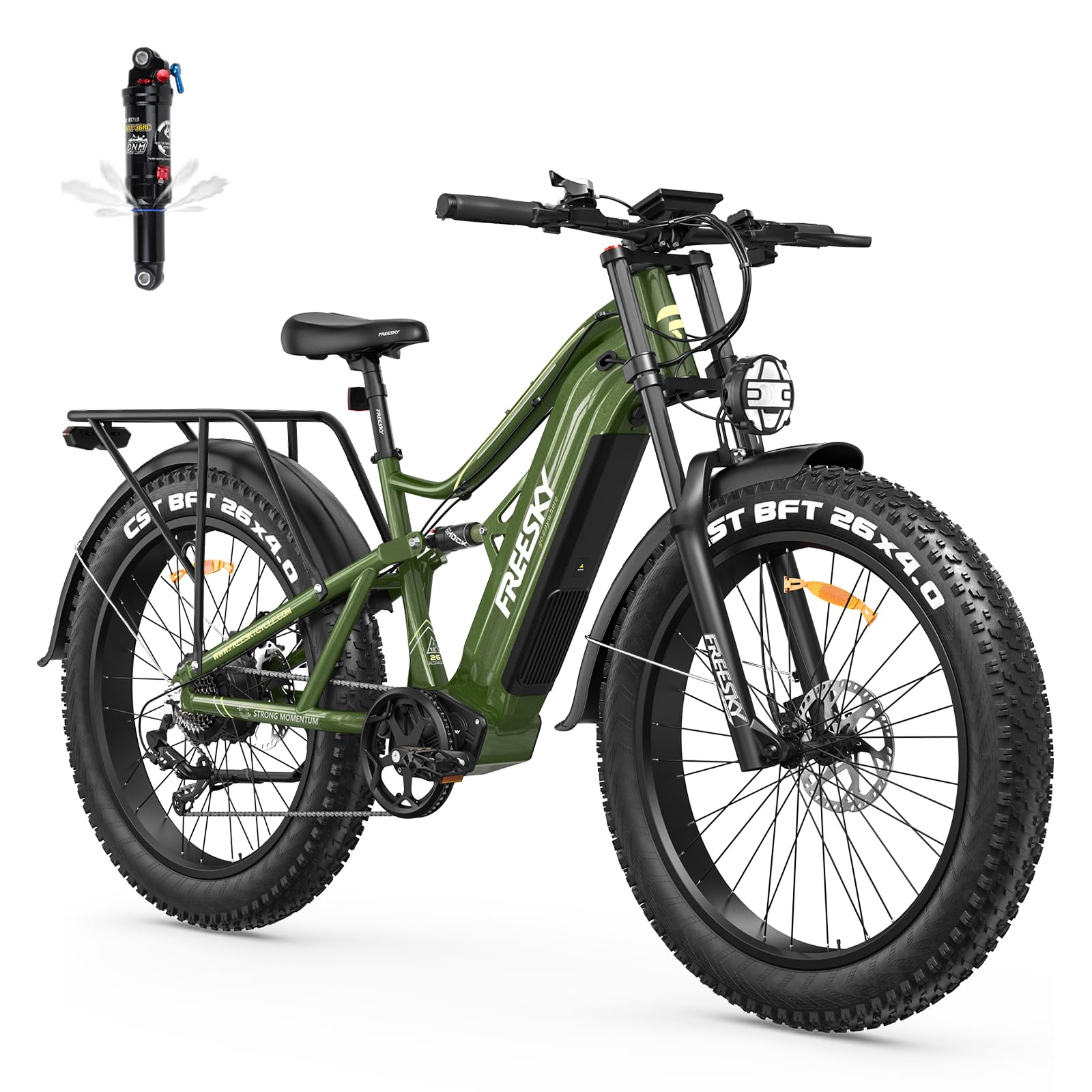 FREESKY 2500W BAFANG Motor Electric Bike for Adults, 48V 30Ah Samsung Cells Battery Ebike 120 Miles, 38+MPH, 26" Fat Tire Dirt All-Terrain Mountain E Bike, Full Suspension, UL 2849 Certified by TÜV