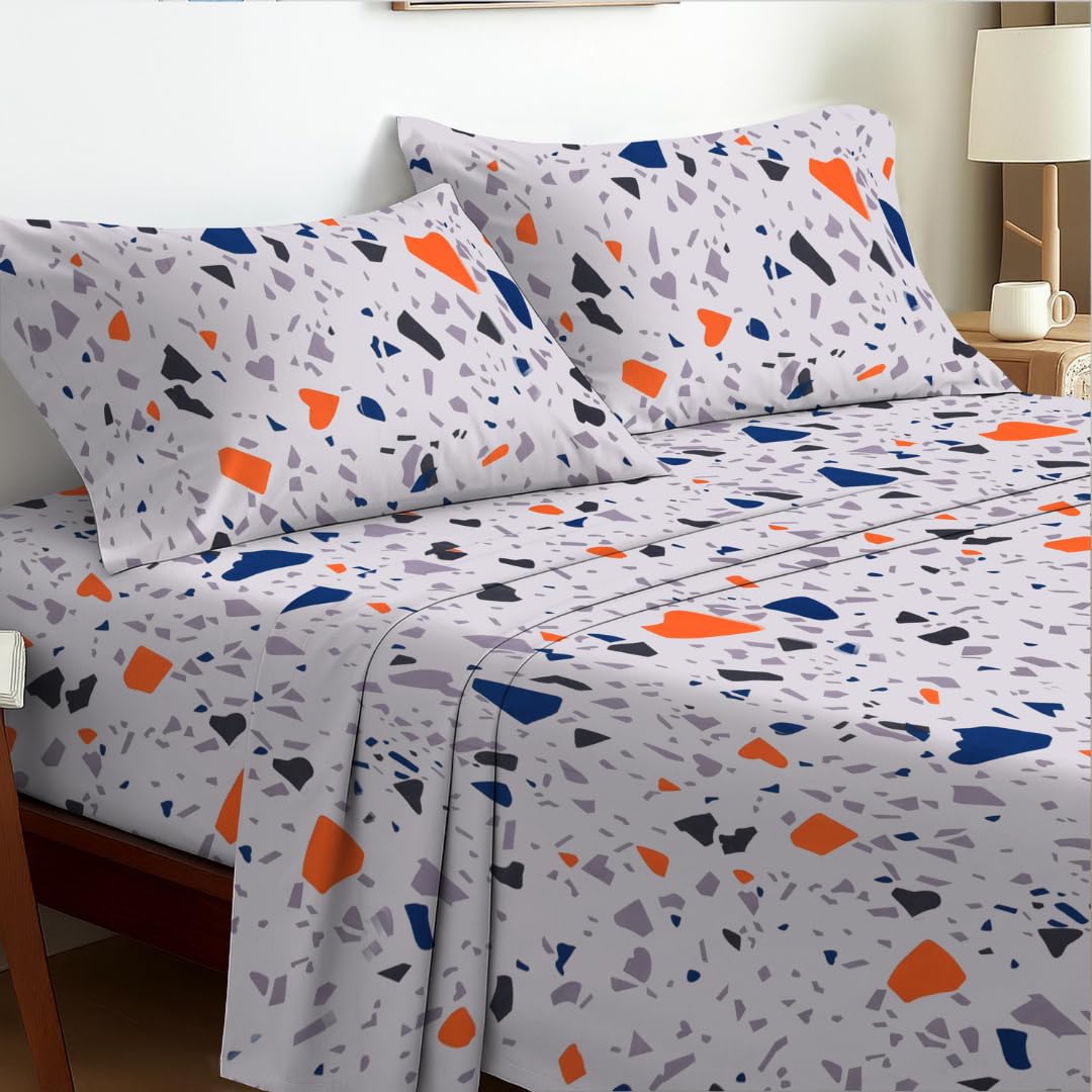 EverSoft Bedding Small Double 3-Piece Bed Sheet Set Elegant Floral Print Flower Design 35cm Extra Deep Pocket Premium Soft Luxury Flat & Fitted Sheet with 1 Pillowcases Pebber