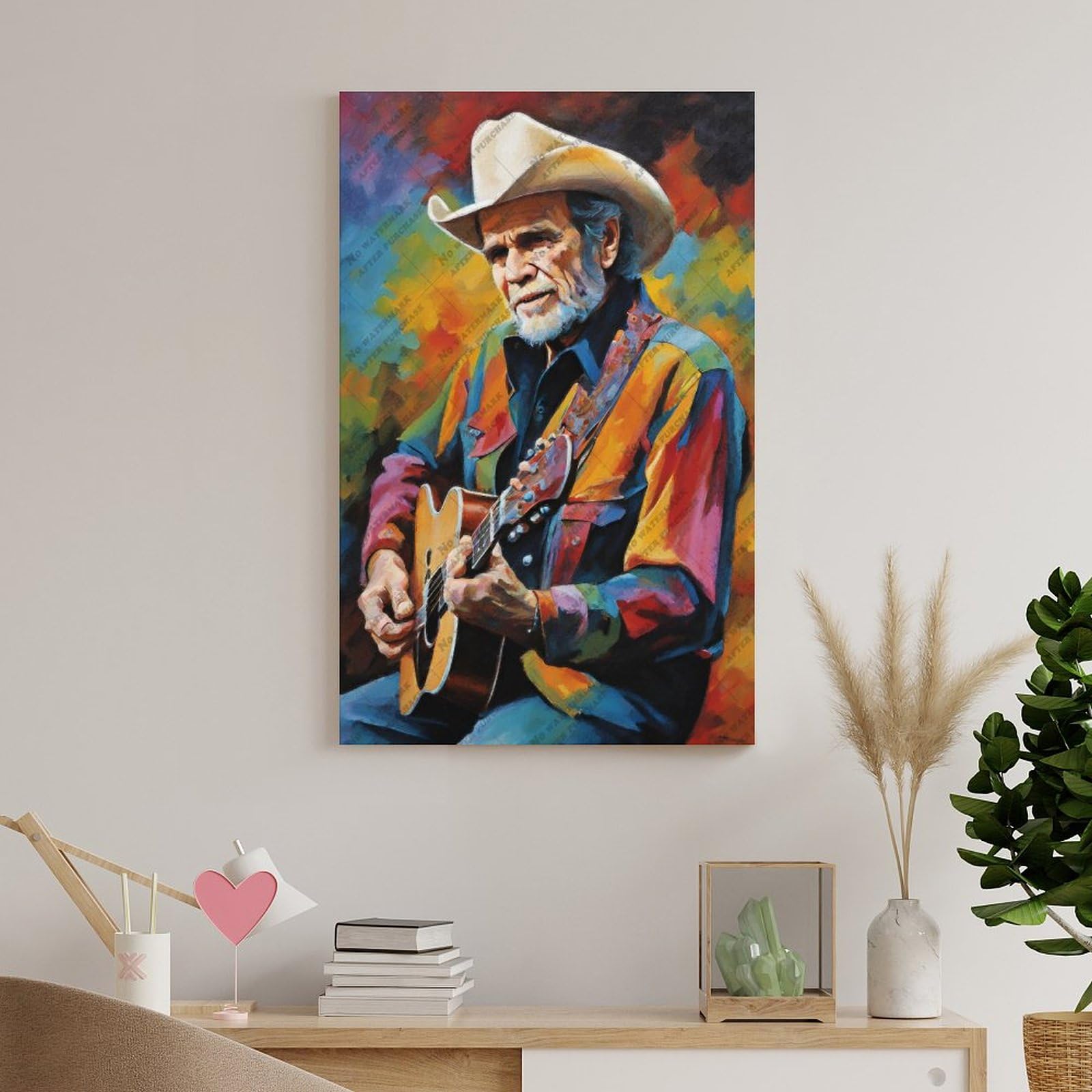 FCOJE Poster su tela con cantante folk country Merle_Haggard (2), decorazione artistica da parete per soggiorno e camera da letto, 60 x 90 cm