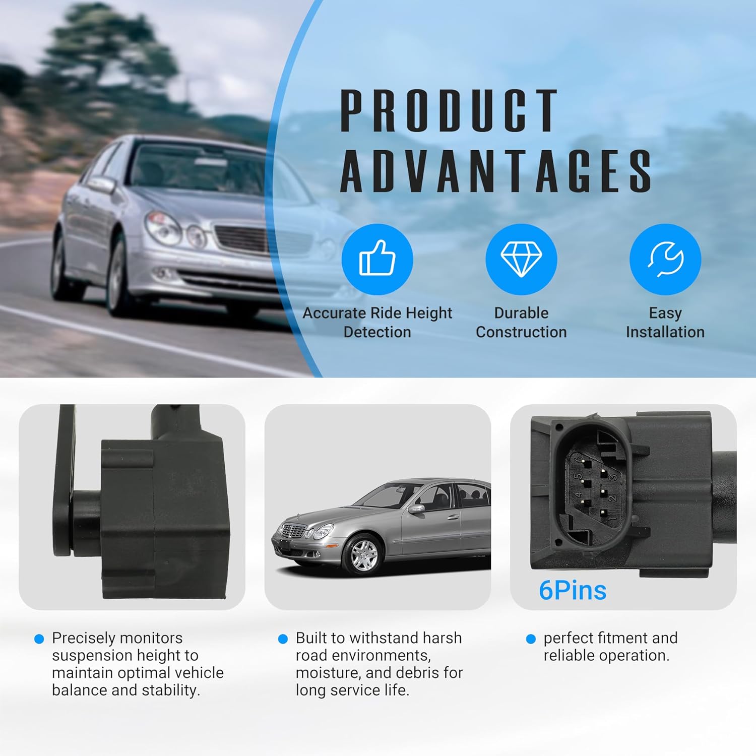 NOVAPARTS 0105427617 Car Air Suspension Ride Height Level Sensor Assist Sensor for 2000-2006 Mercedes Benz W211 W220 E320 E500 S430 S500 S55 E55 AMG S600 A0105427617