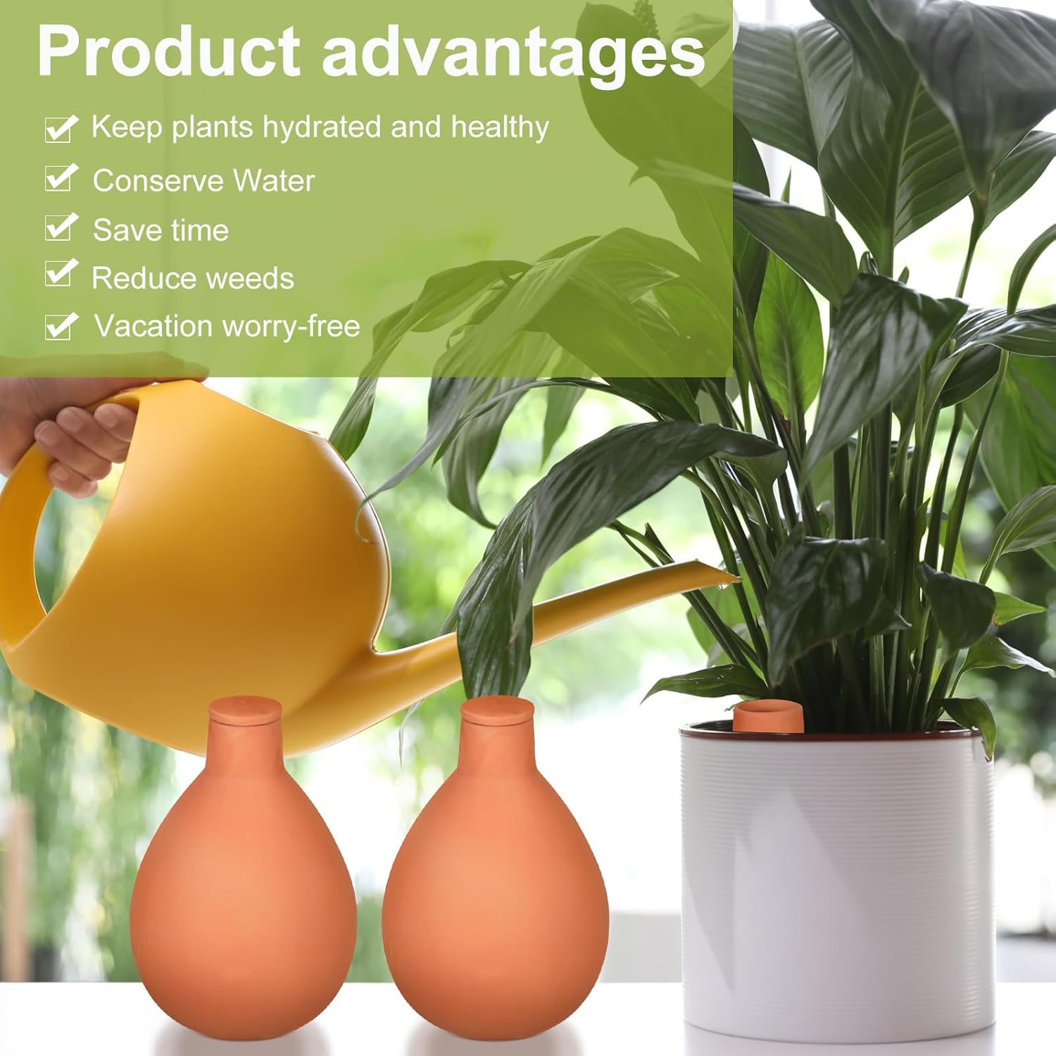 2 Pcs Watering Pots Large Terracotta Watering Pots with Lid 34 oz Terra Cotta Self Watering Pots Water Dripper Automatic Plant Irrigation Devices System for Indoor Outdoor Plants