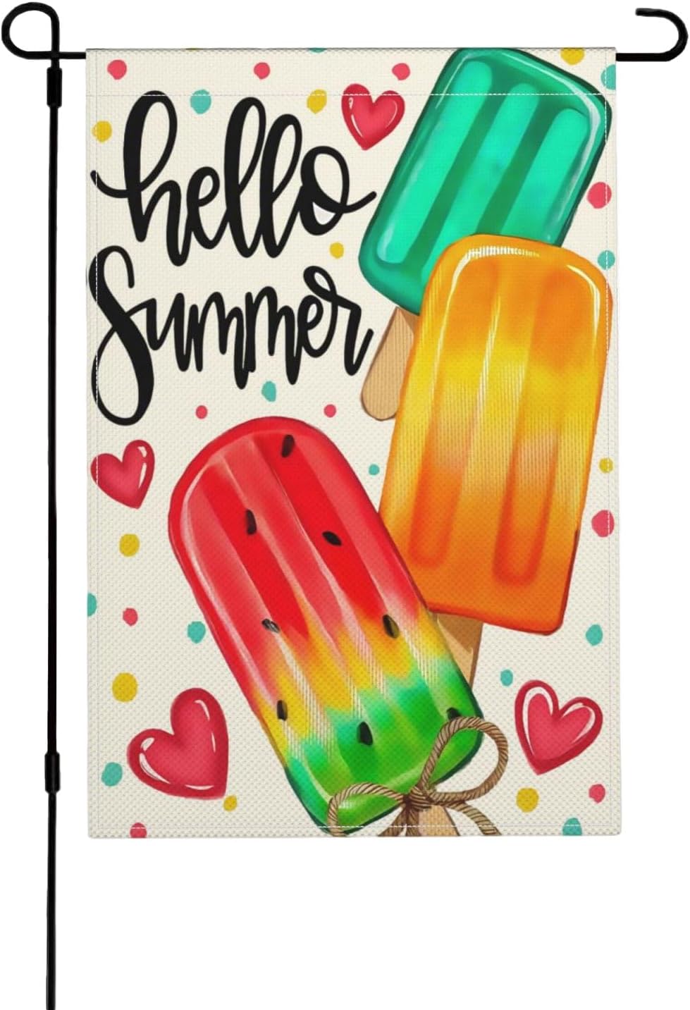 Hello Summer Popsicles Garden Flag,12 x 18 Inch Double Sided Seasonal Summer Design Farmhouse Holiday Outdoor Yard Flag Decoration
