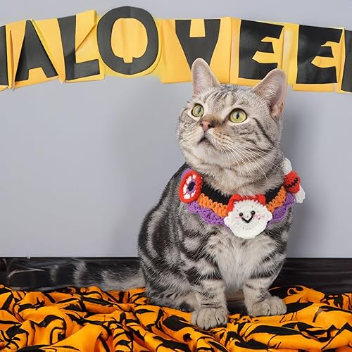 Miniatura 5 de Lindo collar de gato hecho a mano de ganchillo babero para gato y perro, adorable colección de disfraces de mascotas ajustable para gatito,