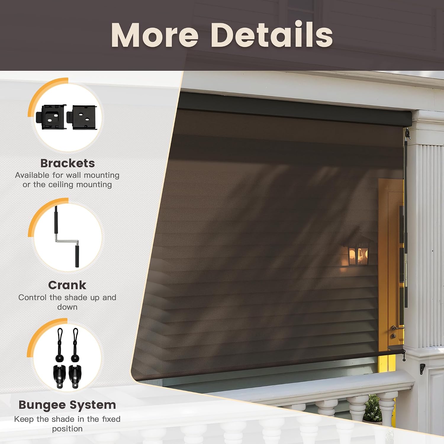 VICLLAX Premium Outdoor Roller Shade with Valance, PVC Solar Fabric Exterior Roller Shade Crank Operated for Porch Patio Pergola 4'x 8', Mocha