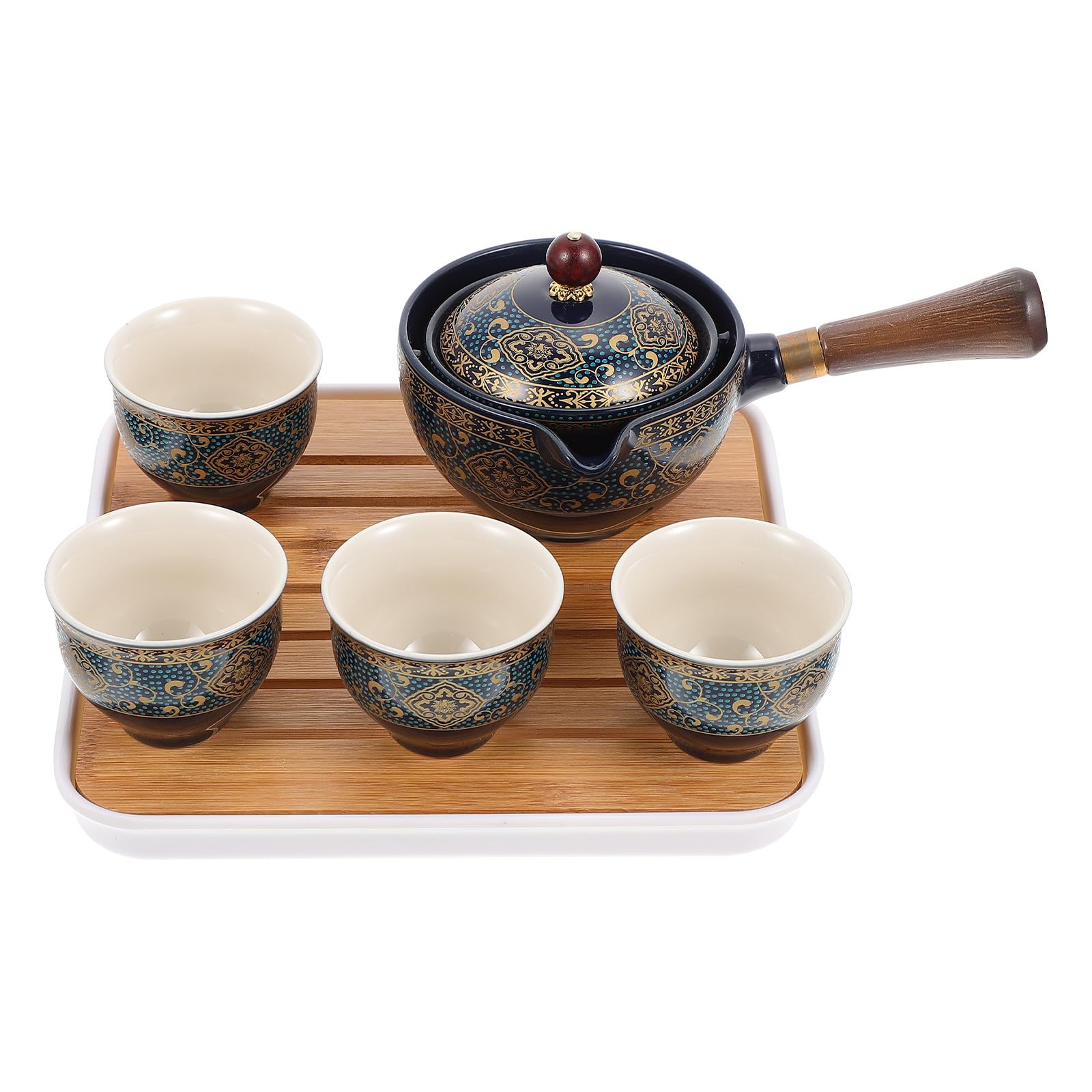 Juego de té portátil para hogar y viajes tetera azul con filtro y soporte