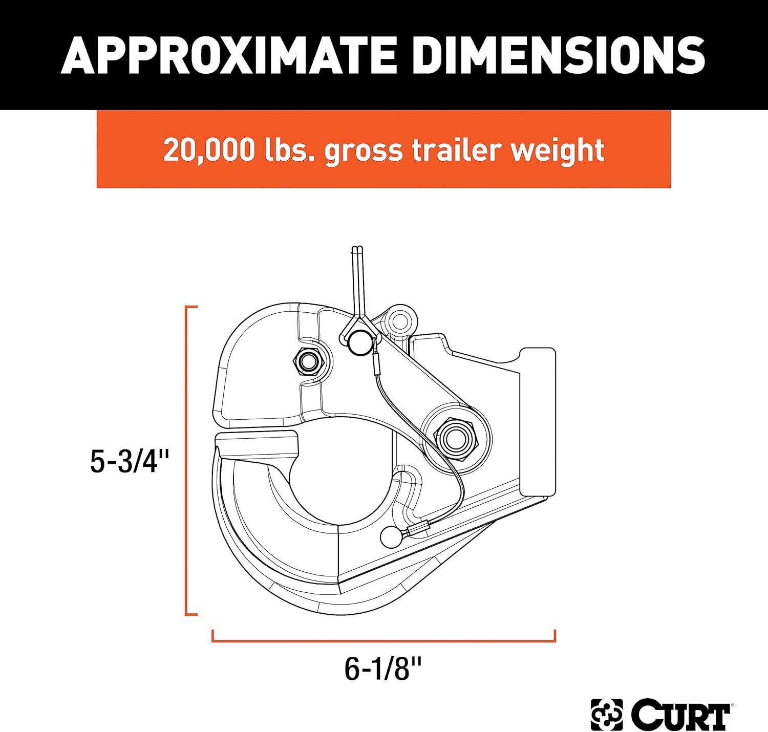 CURT 48210 Pintle Hook Hitch 20,000 lbs, Fits 2-1/2 to 3-Inch Lunette Ring, Mount Required