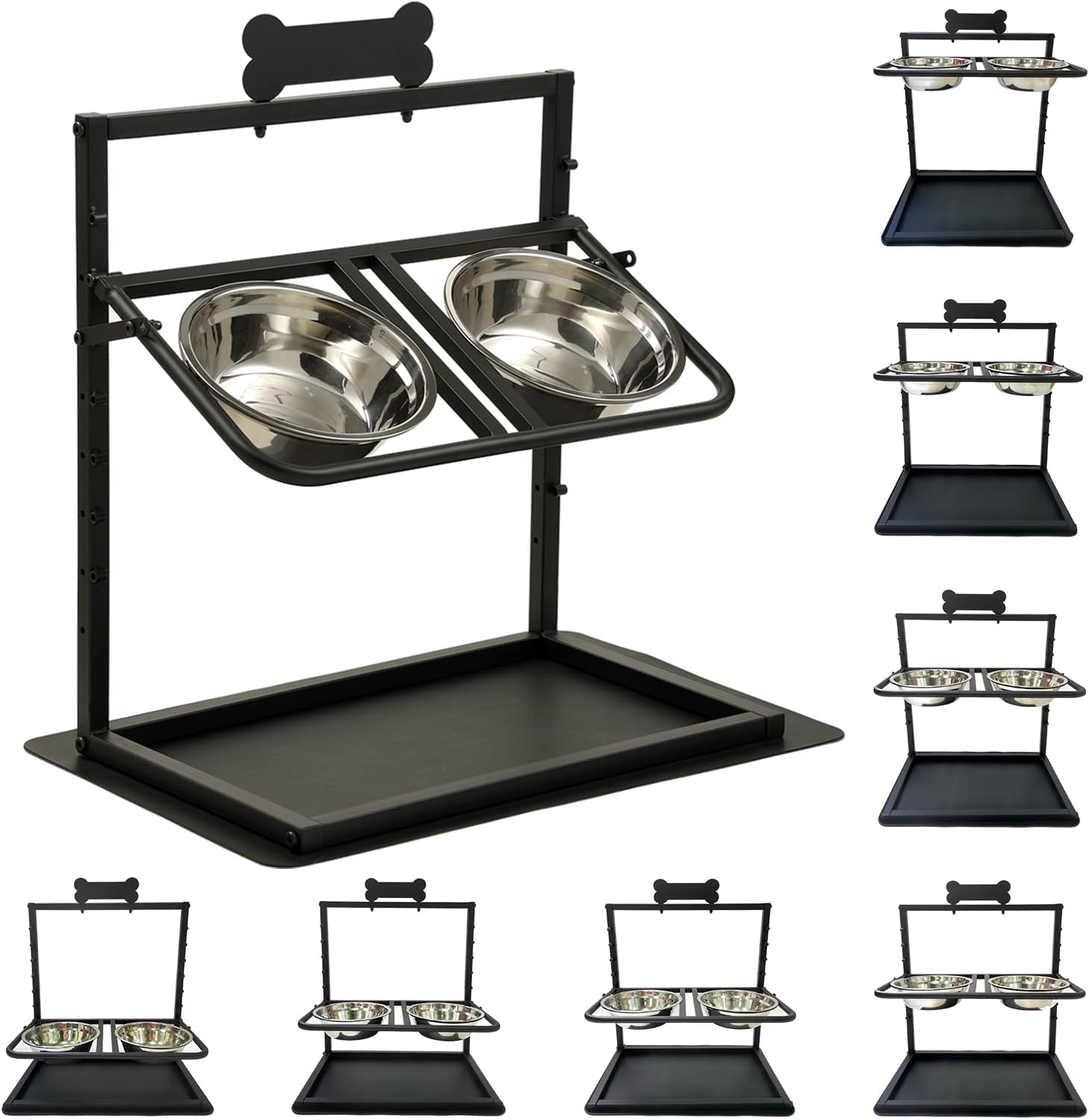 Adjustable Elevated Dog Bowls, Raised Dog Food and Water Double Stainless Steel Bowl Stand for Small to Medium and Large Dogs, 7Heights…