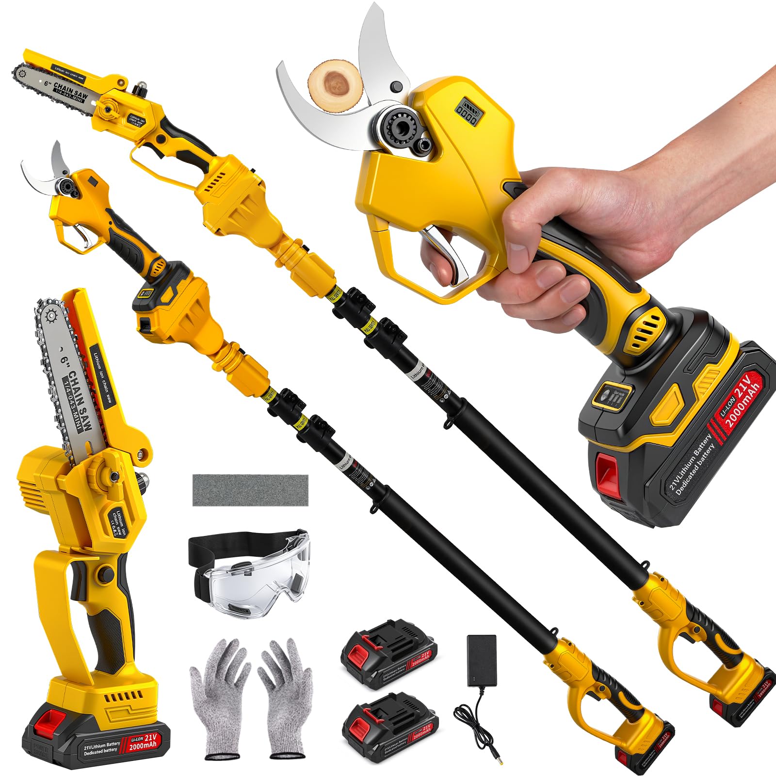 4-in-1 Cordless Pruner Kit, 2.5" Cut &amp; 15 ft Pole Chainsaw