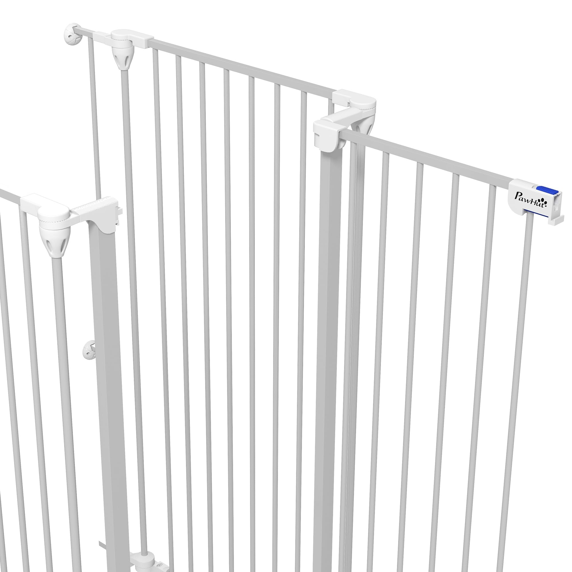 PawHut - Barrera de seguridad para perros de acero con 3 paneles plegables con doble cerradura y puerta integrada para puerta y escalera, 206 x 120 cm, color blanco