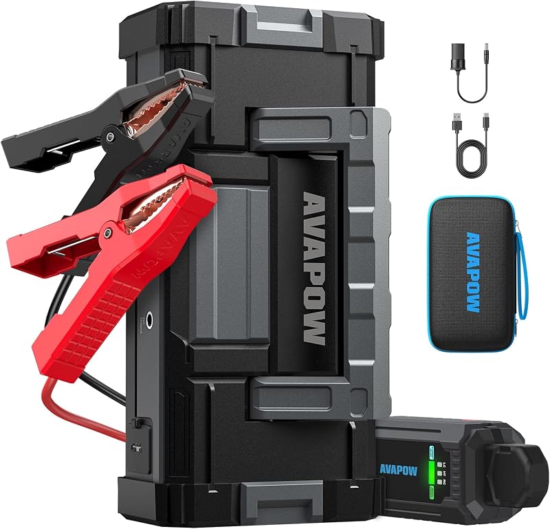 AVAPOW 6000A Car Battery Jump Starter Portable | 12V DC Output for All Gas or up to 12L Diesel, Jump Box for Car Battery with USB3.0 Power Bank, Jump Pack with SOS Light