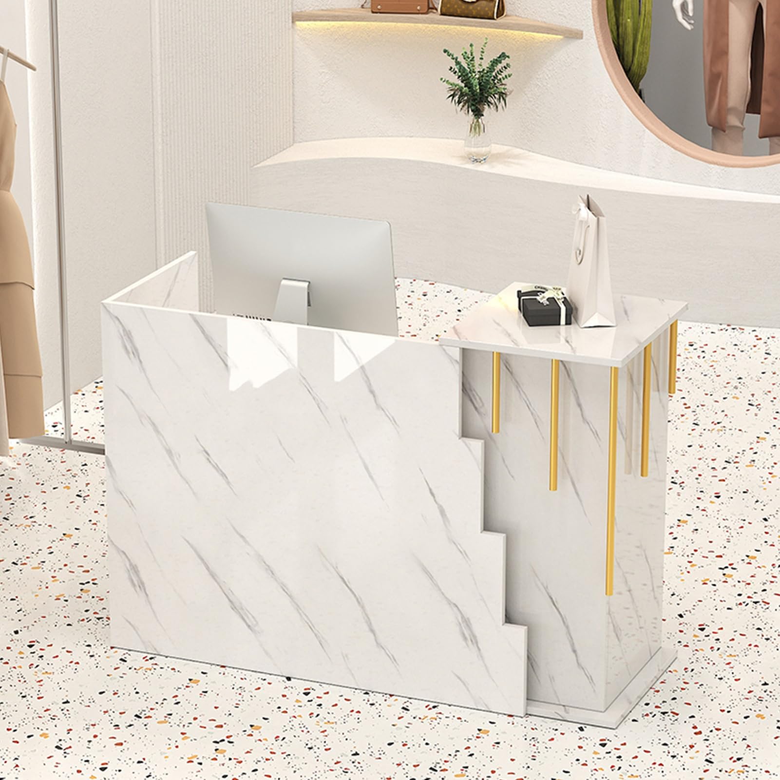 YVYKFZD Empfangstheke fürs Büro, Rezeptionstheken fürs Büro mit abschließbaren Schubladen, Empfangstresen für Einzelhandelskassen, Rezeption verkaufstheke(White Texture,31.4"x17.7"x35.4")