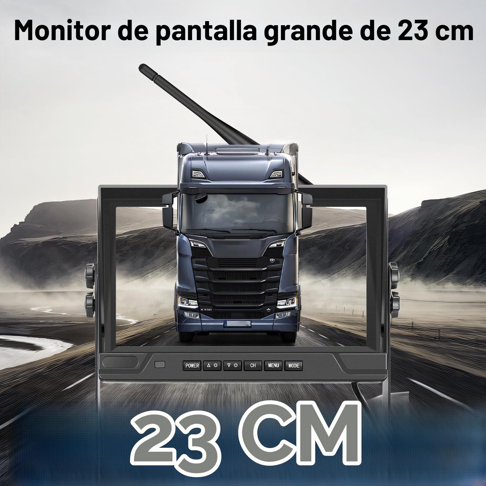 Podofo 2 Cámaras Traseras Inalámbricas con 9» IPS Monitor de Pantalla Grande, HD Cámaras de Marcha atrás para Camión Remolque RV Autobús Camper, Grabación en Bucle IP68 Impermeable BSD Dash CAM