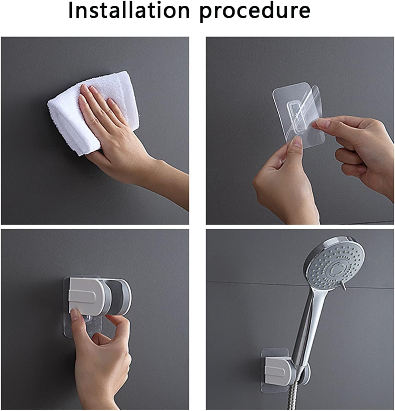 2PCS Adjustable Self Adhesive Showers Holder Bracket Support Douche Shower Head Holder Wall Mount Fixing Stand Bathroom Accessories Shower Installation Bracket(White)
