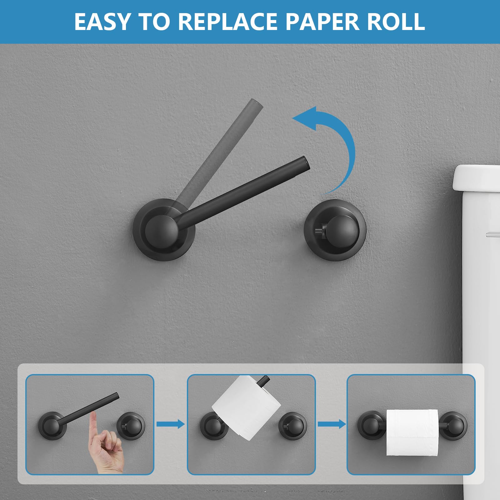 RUMOSE Pivoting Toilet Paper Holder and Hand Towel Ring, Matte Black — Amazon image 4