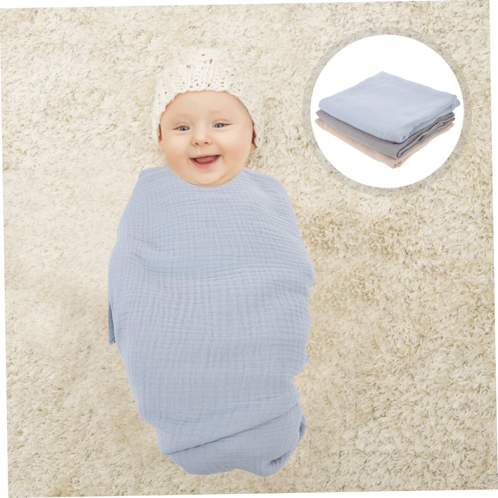 SUPVOX 3 Pezzi Coperta Mussola per Ragazzo Ragazza Avvolgibile Traspirante per Ragazzo Ragazza Coperta Swaddle Morbida per Sonno e Bagno Dimensioni Colori Solidi Calmi