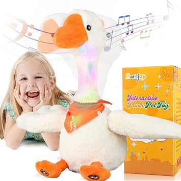 Marsjoy 13" Talking Dancing Goose Swan Stuffed Animal Repeating What You Say Mimicking Recording Plush Baby Toy Musical English Song Singing Glowing Animated Twisting Gift Toy for Boy Kid