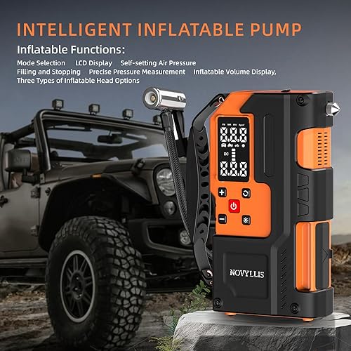 Miniatura 4 de Compresor de aire con arrancador de salto de 10000 mAh, banco de energía de emergencia con batería de arranque portátil, luz LED SOS de 22