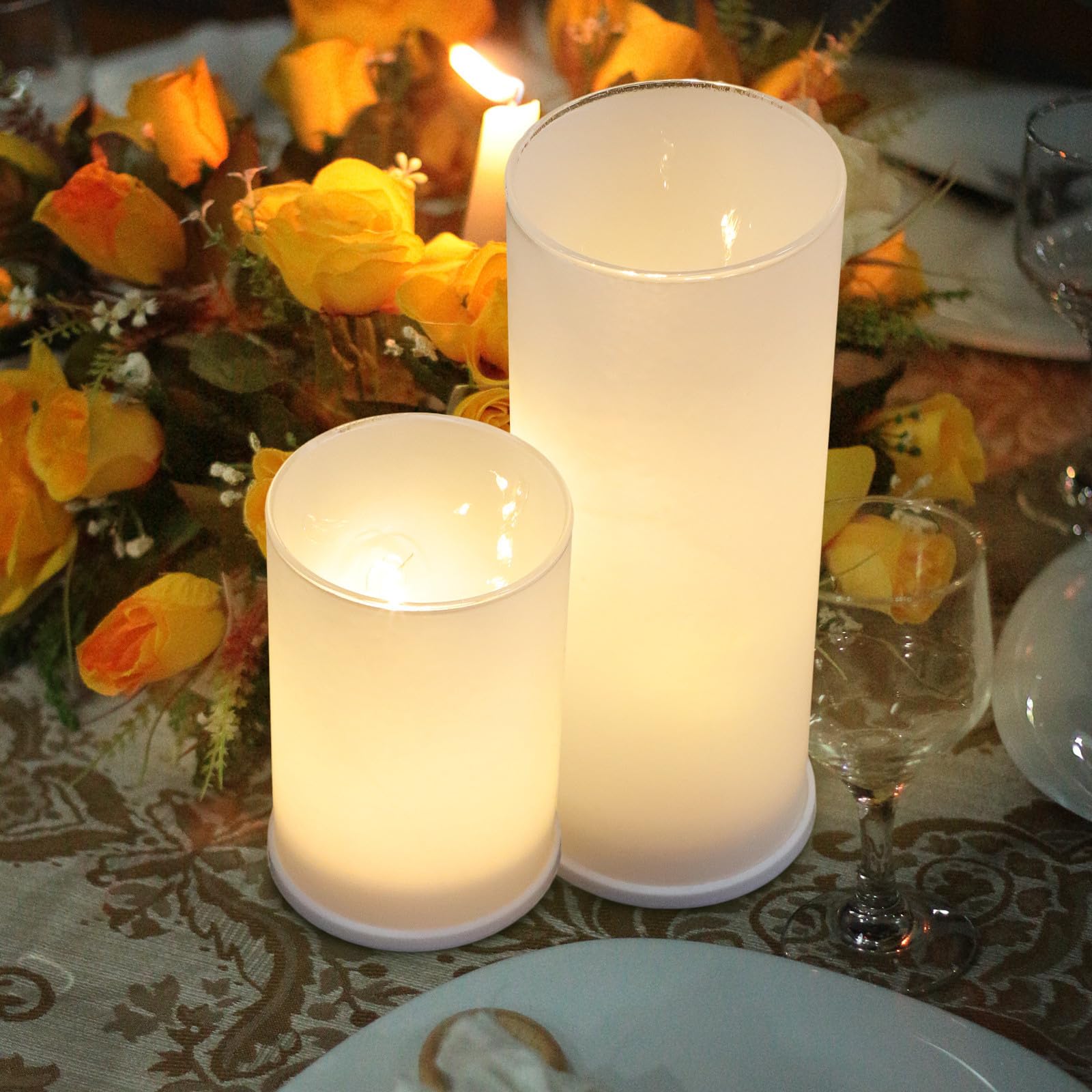 LABRIMP 3 Piezas Velas a Pilas LED Decorativas de Vidrio Blanco sin Goteo para Centro de Mesa en Cenas y Decoración Interior de Hogar