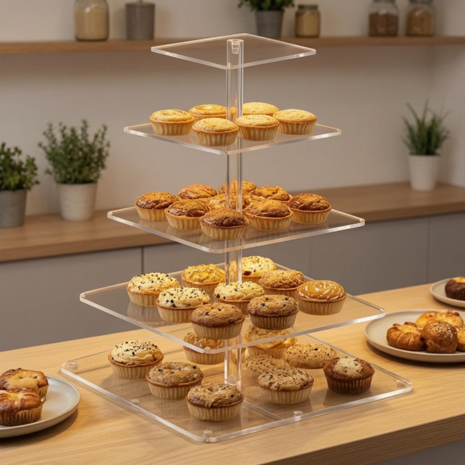 Soporte Expositor Acrílico Base Antideslizante Vitrina Iluminada y Montaje Fácil Adecuado para Bodas Cumpleaños Celebraciones de Postres, 5 Niveles