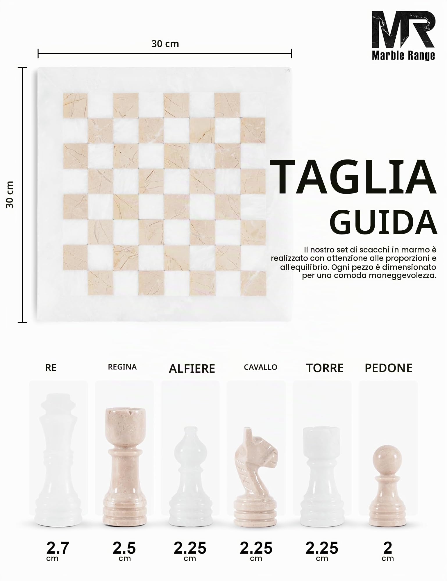 MARBLE RANGE Set di scacchi in marmo da 30,5 cm, bianco e Verona, fatto a mano, per adulti, gioco da tavolo in marmo per la famiglia, con scatola portaoggetti e 2 extra queen