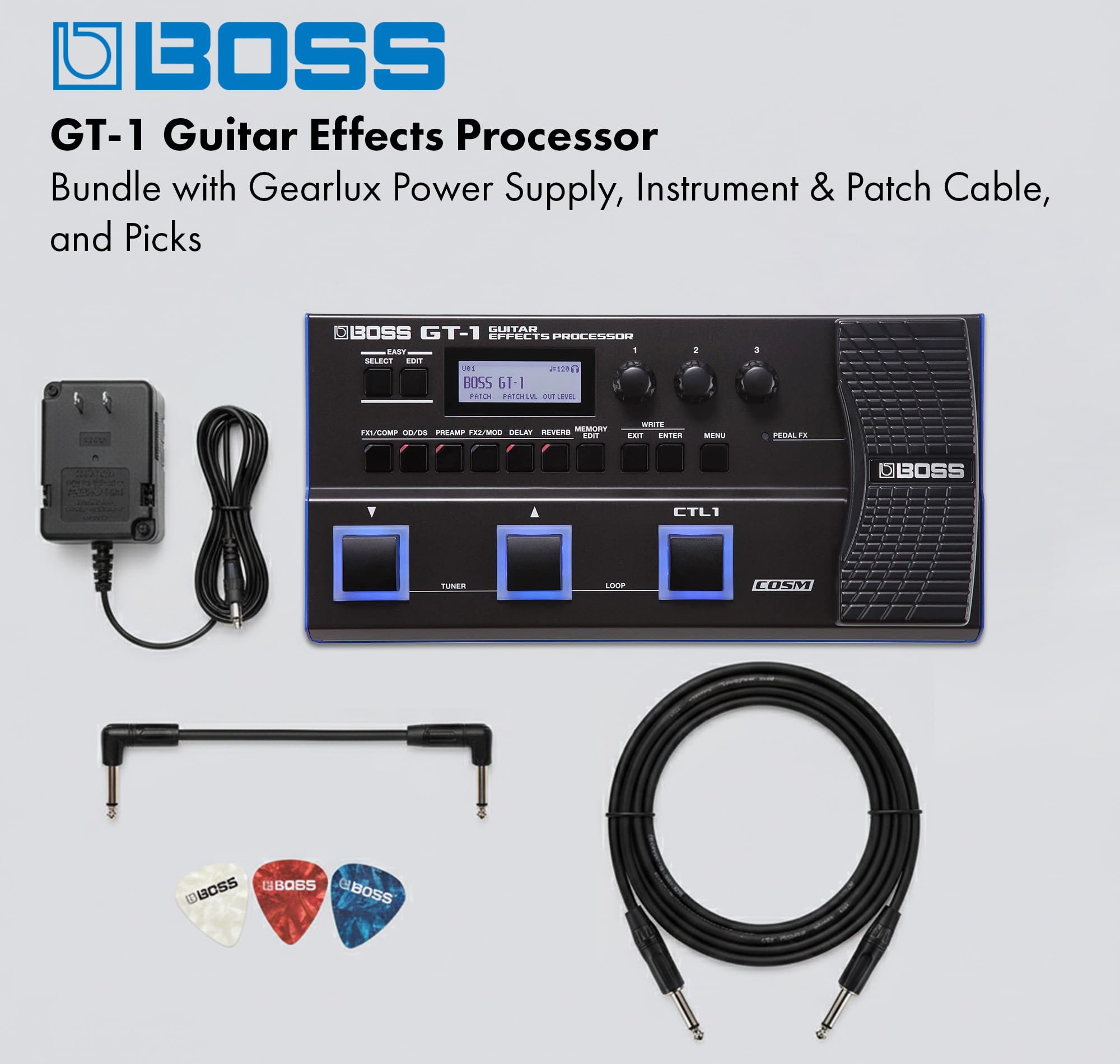 【miyabi】BOSS GT-1 BOSS GT-1 Guitar Effects Processor Bundle with Gearlux Power