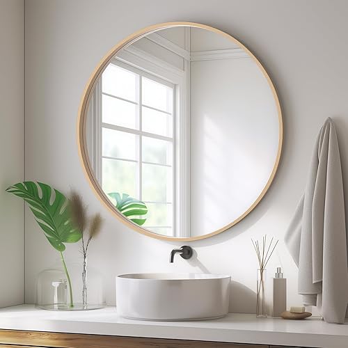 Miniatura 158 de HOMECOOKIN Espejo de pared redondo de 32 pulgadas, espejo circular dorado para baño con marco de metal, espejo dorado redondo para decoración