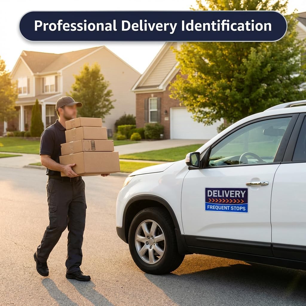 CAR MAGNET FOR DELIVERY DRIVER – HEAVIE DUTY 49 Mil Thickness - REFLECTIVE Waterproof Magnetic Signs - Frequent Stops Warning Sign – Delivery Vehicle Magnet