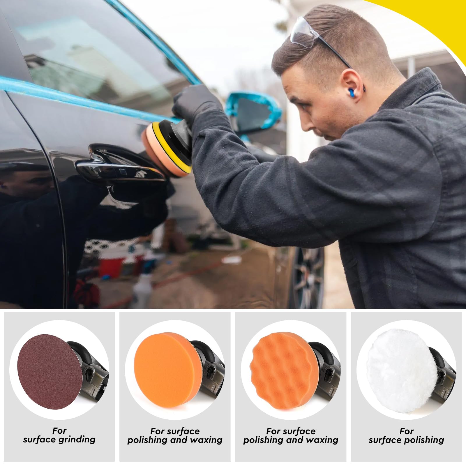 SWAWIS 125mm Lijadora Orbital Neumática, 12000RPM, Excentricidad 5 mm, Accesorios Completos, Lijadora Excéntrica de Aire Comprimido para Lijar y Pulir Superficies de Automóviles Madera y Metal