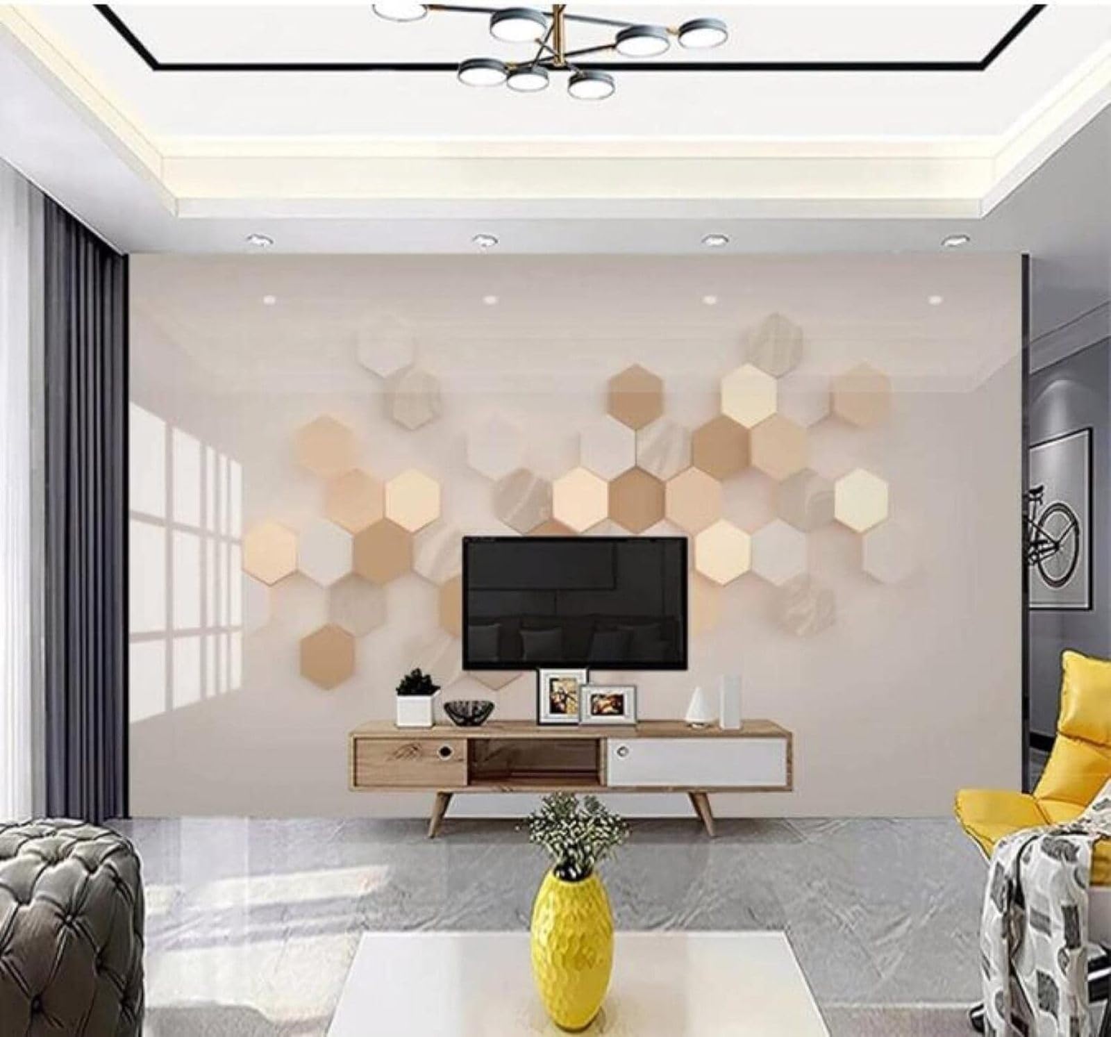 XLMING Minimalist Three Dimensional Geometric Hexagon Art 3D Wallpaper Luxury Home Dining Decor Paste Sofa Living Room The Wall for Bedroom Mural-400cm×280cm