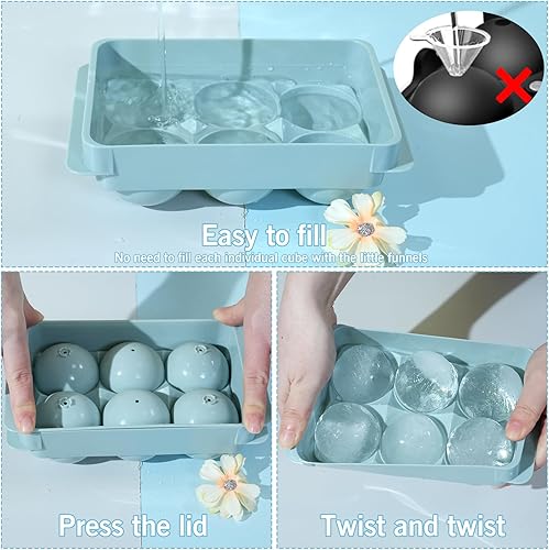 Miniatura 2 de WIBIMEN Moldes grandes para cubitos de hielo, molde para cubitos de hielo de whisky que ahorra espacio, moldes redondos para cubitos de hielo sin