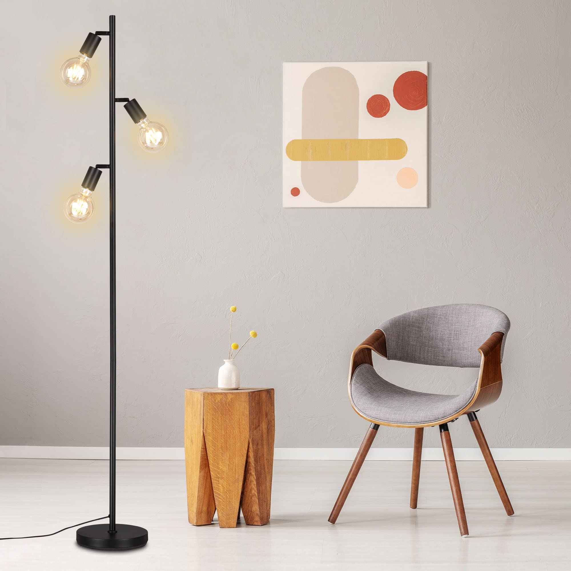 BRILONER - Lampada a stelo orientabile, piantana, lampada da terra, 3 x E27, con interruttore sul cavo, stile retrò, vintage, nero, 10W, 220 x 1600 mm (DxA)