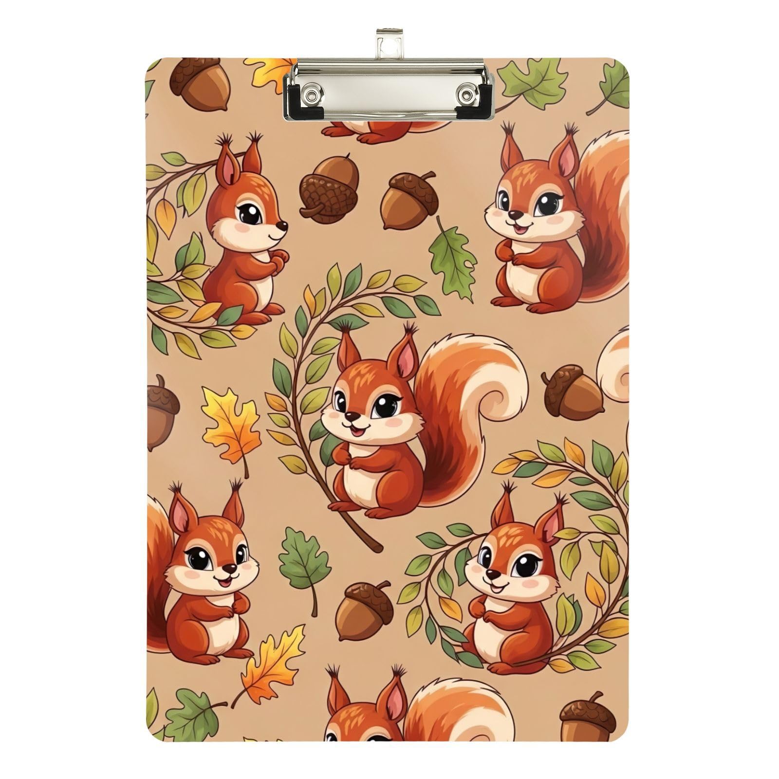 Cute Cartoon Squirrel Clipboard Acrylic Fashion Clipboard Letter Size Clipboards, A4 Letter Size 12.5 x 9 Inches Silver Clip, Silver12x9in