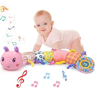 Baby Musical Stuffed Toys 0-6 Months,Plush Caterpillar Toys with Built in Music,BB Squeaks,Crinkle and Rattle,Baby Toys 6-12 Months,Baby Soft Sensory Tummy Time Toys for Girls(Pink)