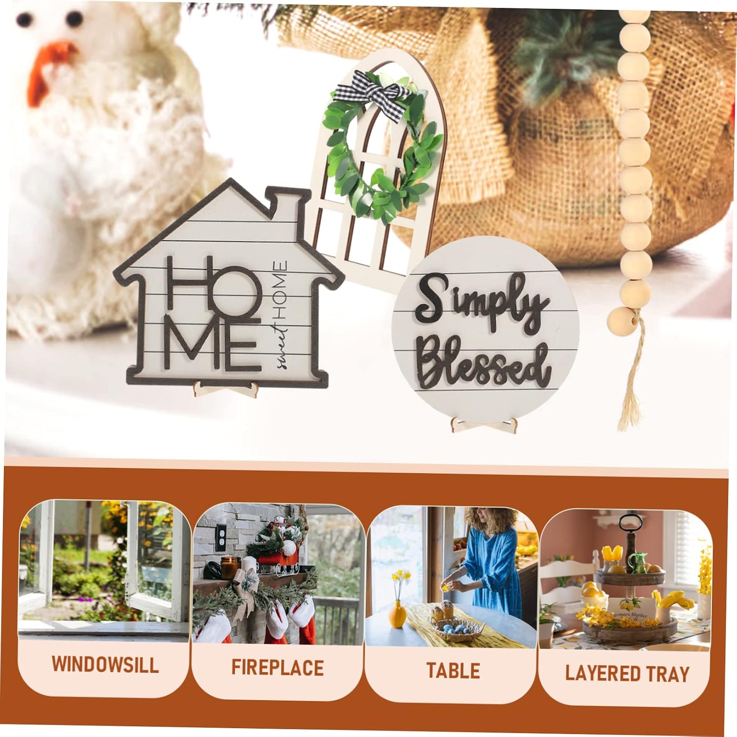 Tiered Tray Decor Set, Wooden Farmhouse Ornament