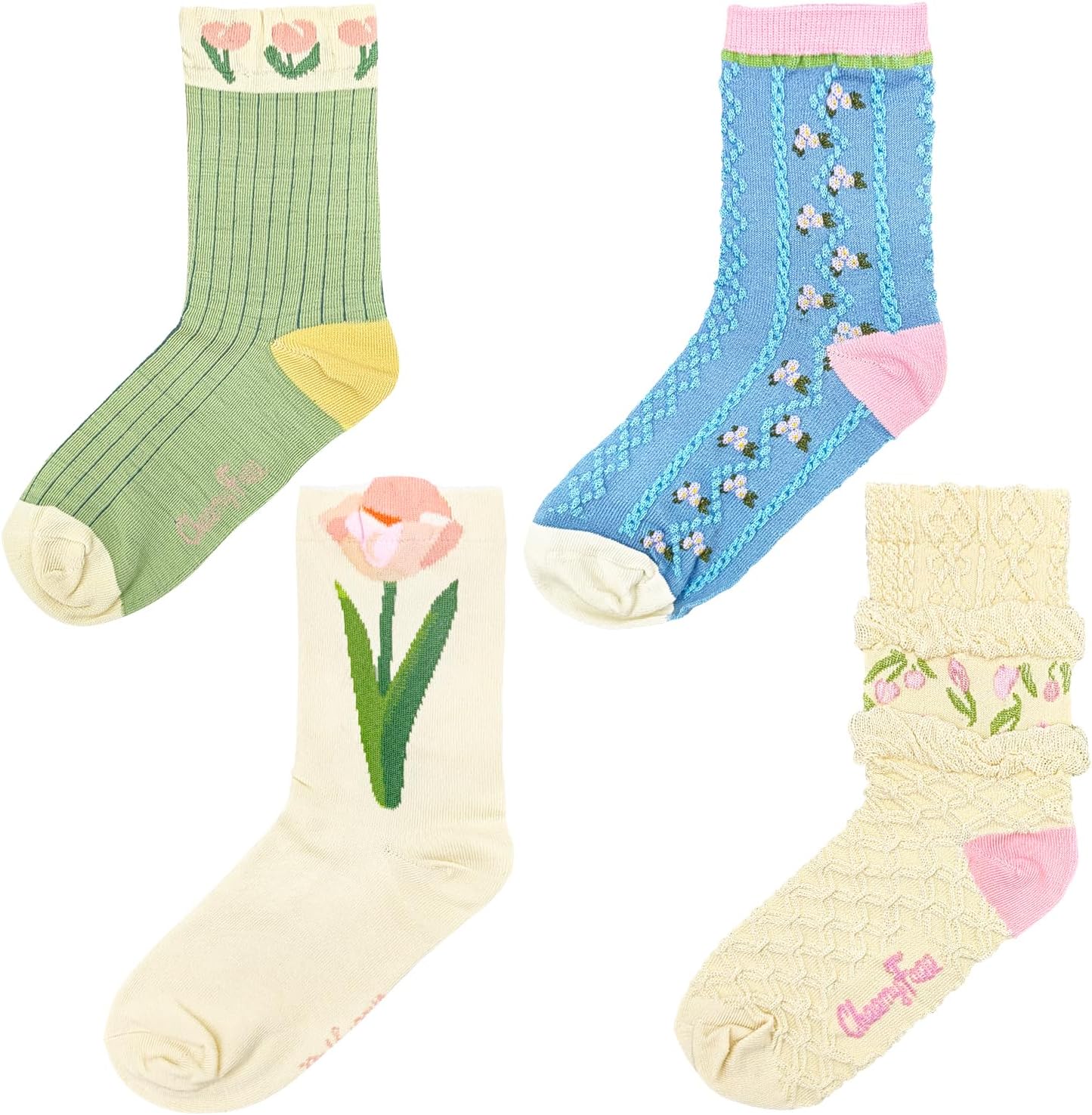 4 Pairs Gentle Grip Socks Floral Cute Socks Long Socks Women Gentle
