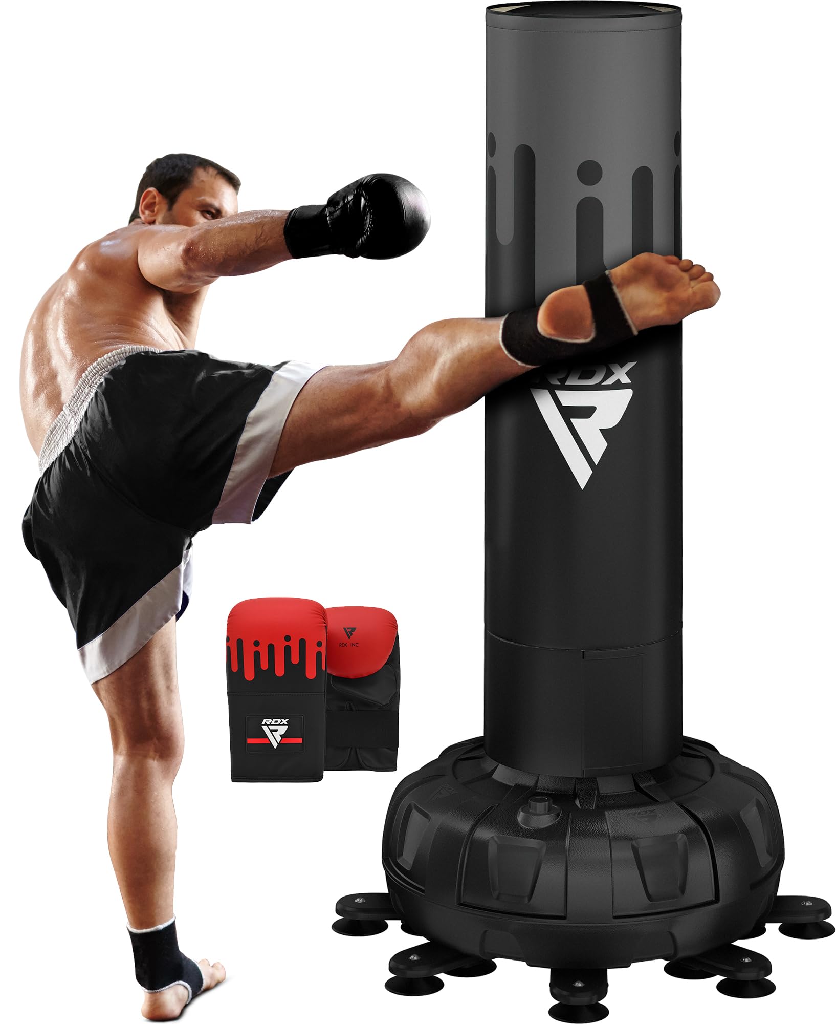 – RDX XXL 150KG 6ft Free Standing Punch Bag with Gloves - Heavy Pedestal Bag with Stand for Kickboxing, Boxing, MMA, Muay Thai Karate, Adult Freestanding Punching Bag for Office Gym Home Fitness Workout